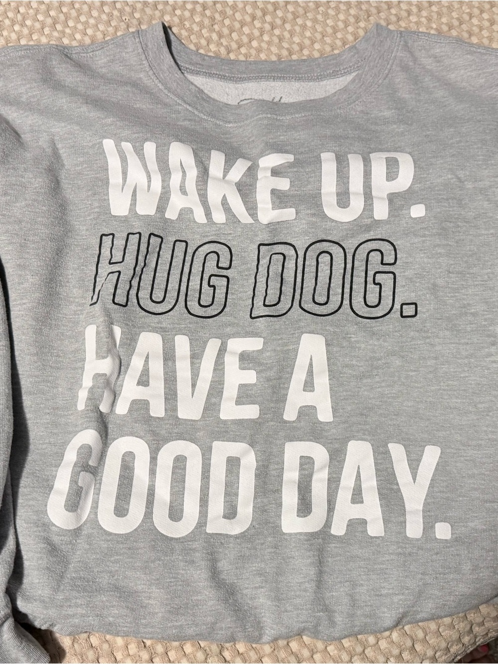 Wake Up Hug Dog Grey Graphic Pet Lover Tee